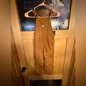 Carhartt Bib Overalls Toddler Size 4t Flannel Lined Brown Double Knee Cotton